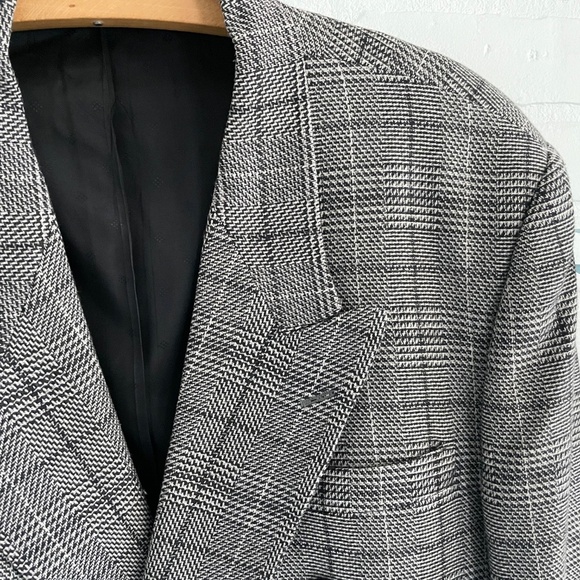 Bugatchi Men’s blazer Plaid Wool blend Double breasted White Black Gray 44R - Picture 6 of 11